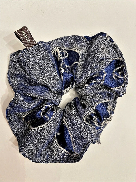 Hermès Accessories - Hermès Silk Scrunchie Blue upcycled from authentic silk scarf